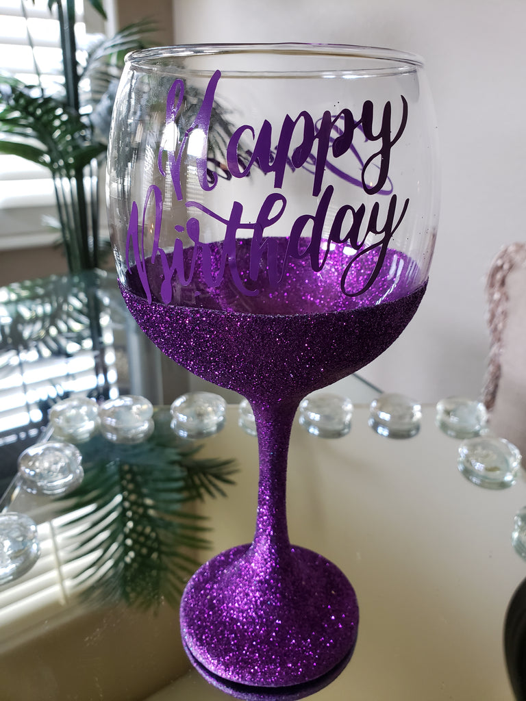 Glitter Birthday Wine Glass